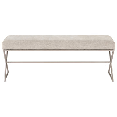 Contemporary Bench With Soft Foam Cushioned Taupe Chenille Fabric, Metal Frame Champagne Tone, 18" Overall Height, Ideal For Bedroom Modern Comfort Seat, Color, 16" Seat Depth Measure