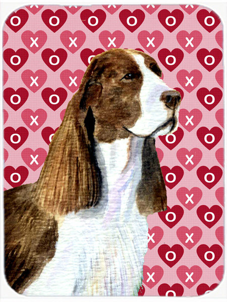 Planche à découper en verre caroline trésors springer épagneul coeurs amour et st valentin Valentine Hearts