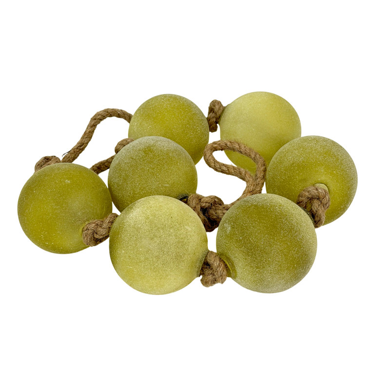 Guirlande de boules en verre vert olive dépoli, style côtier, avec boucles en corde naturelle, 99 cm de hauteur, L 3 po