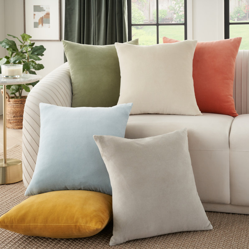 Beige Velvet 20" Square Throw Pillow