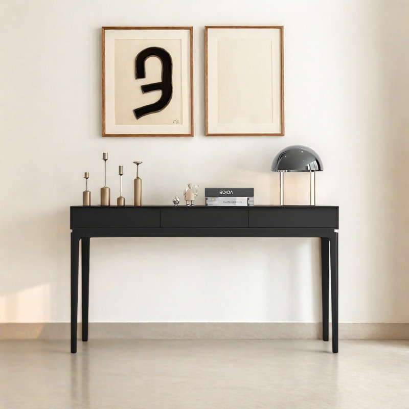 Modern Minimalist Console Table with Drawers, Black, 31.5" H x 55.12" W x 15.75" D