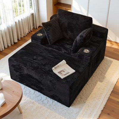 Oversized Plush Corduroy Chaise Lounge Chair Indoor Sleeper Reading Upholstered Sofa With Ottoman Corduroy Cloud Sofa Plush Chair Couch Bed for Living by Mercer41