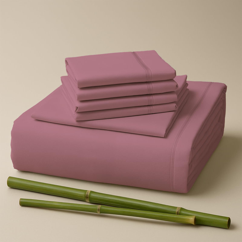 Premium Rayon From Bamboo Blend Sheet Set With Deep Pockets, Cooling and Breathable, Light Plum