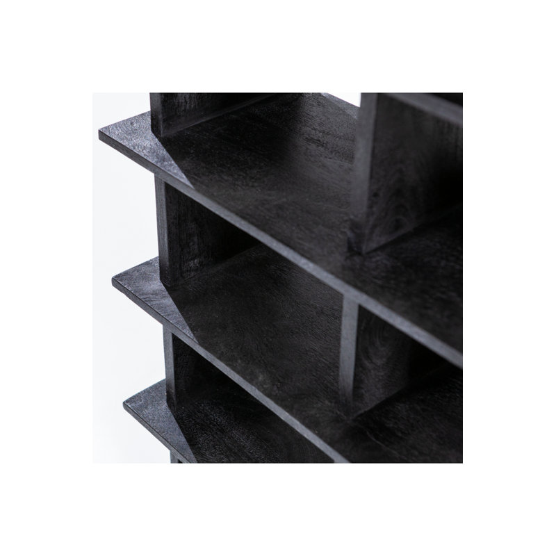 Black Mango Wood Geometric 8-Tier Bookcase