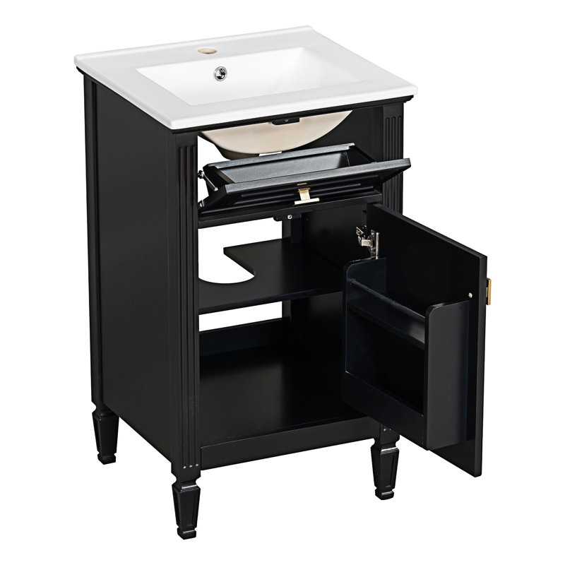 Meuble-lavabo autoportant avec lavabo, Noir