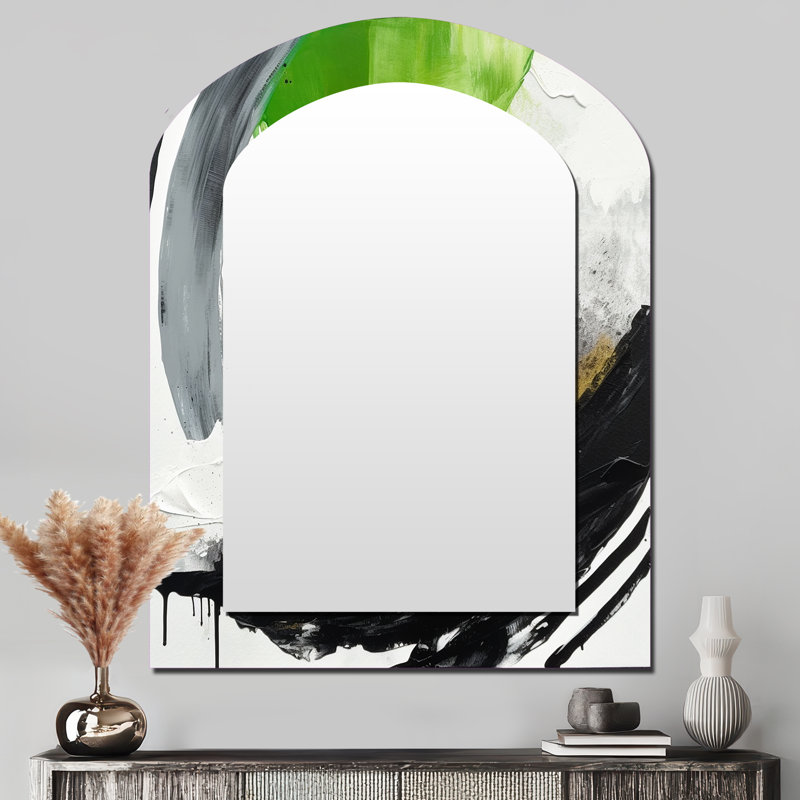Vert et noir géométrique Enchantment I - miroir mural asymétrique unique en marbre, miroir de forme unique moderne, impression d'art en métal