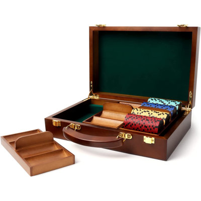 GSE 300ct Casino Wooden Poker Chip Case with Wooden Chip Trays. 300-Piece Solid Wood Casino Chip Case