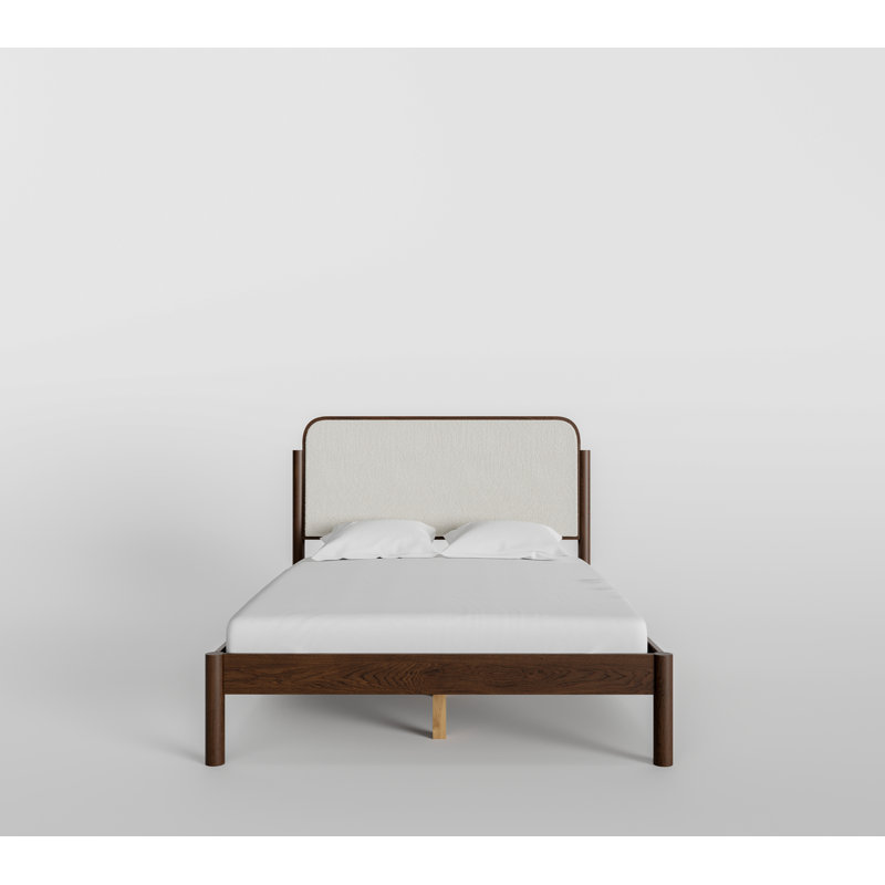 Lit en bois massif Ardin avec tête de lit Boucle, Noyer, Grand lit