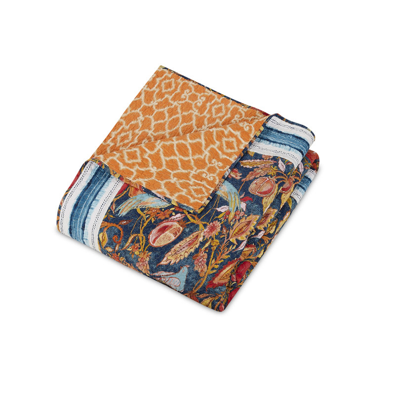 Peacock Garden Blue Cotton Reversible Full Quilt Set