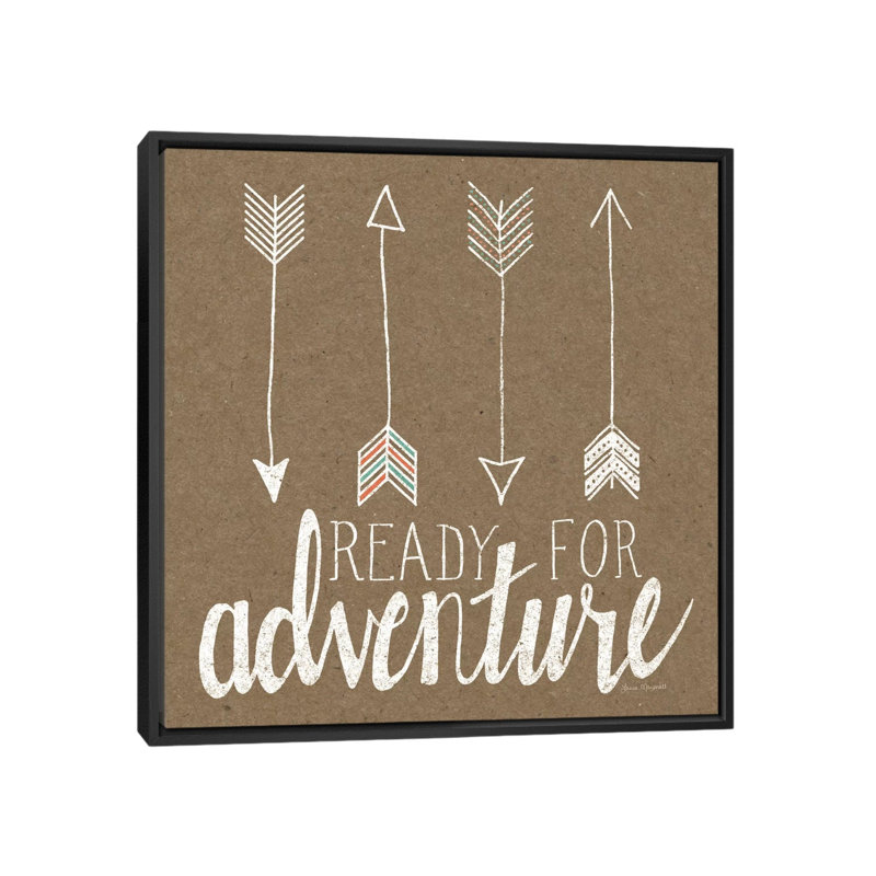 «Ready For Adventure», art textuel sur toile tendue, L 37 po x H 37 po x P 1,5 po, Toile encadrée noire, Pas de tapis