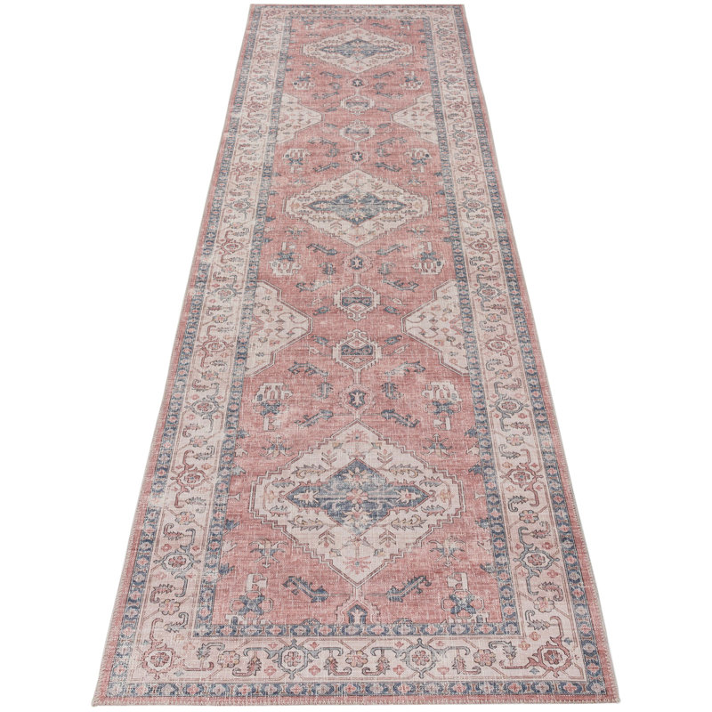 BELIDA Machine Washable Vintage Foldable Area Rugs Pink Ivory, Rectangle 2'6" x 9'