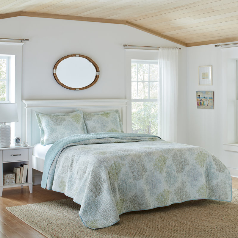 Ensemble de courtepointe réversible en coton salé bleu Laura Ashley, Courtepointe très grand et 2 très grandes taies
