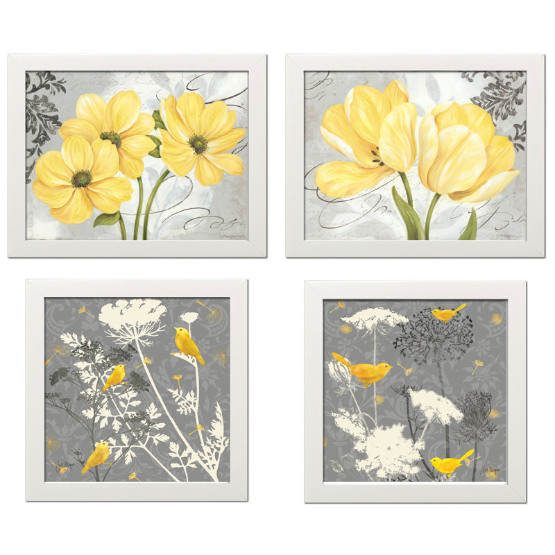 "Floral and Botanical" par Pamela Gladding & Jill Meyer - ensemble de 4 impressions d'art graphique, Papier avec cadre blanc