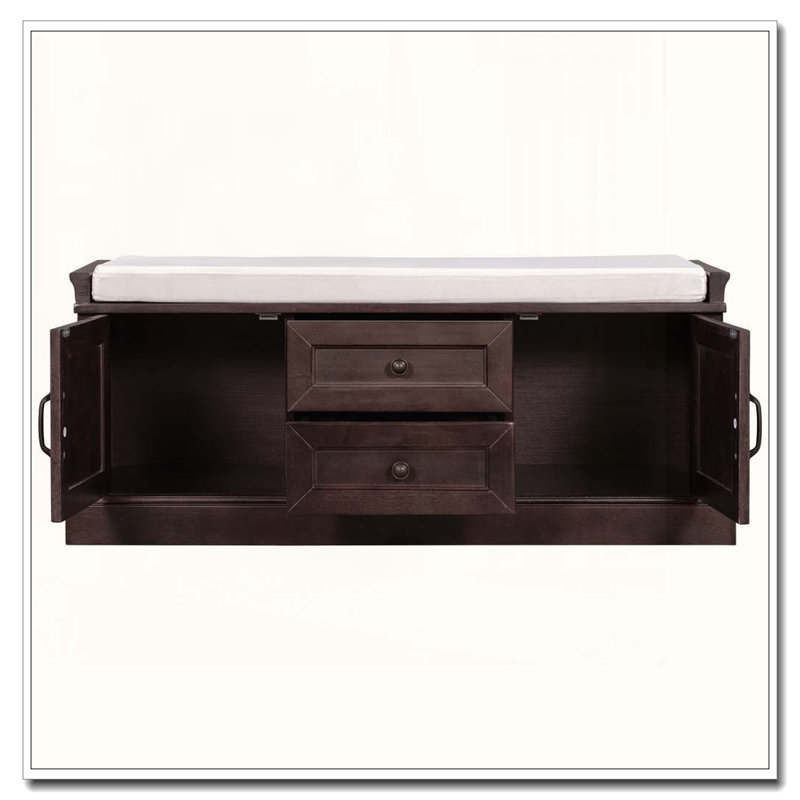 Banc de rangement avec 2 tiroirs et 2 armoires, coussin en velours amovible, Espresso