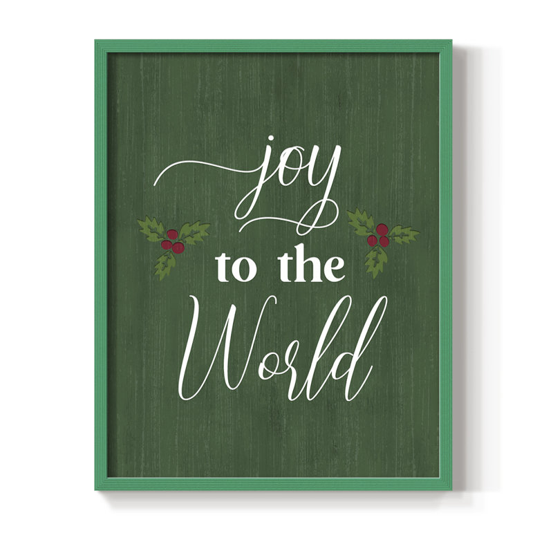 Joy to the world houx, reproduction encadrée - bois massif, H 15 po x l 12 po, Vert