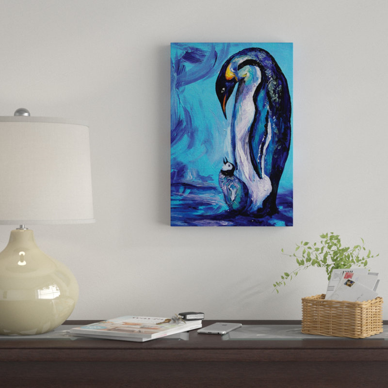 « penguins », reproduction sur toile, H 12 po x l 8 po x P 0,75 po, Toile tendue, Pas de tapis