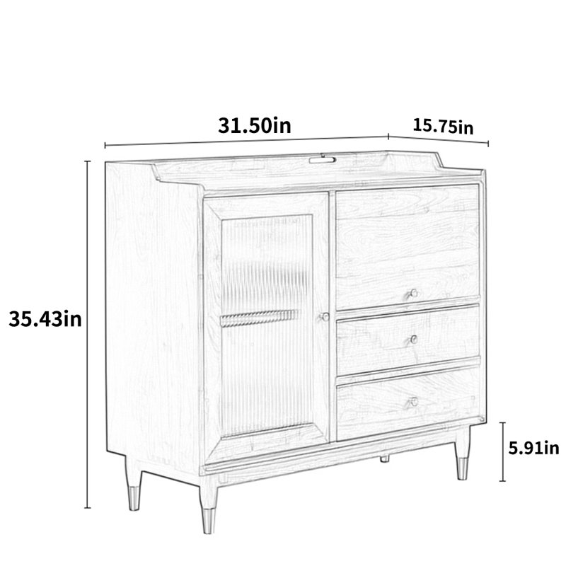 Buffet en bois massif Simple Simple, Brun jaunâtre clair, H 35,43 po x l 31,5 po x P 15,75 po