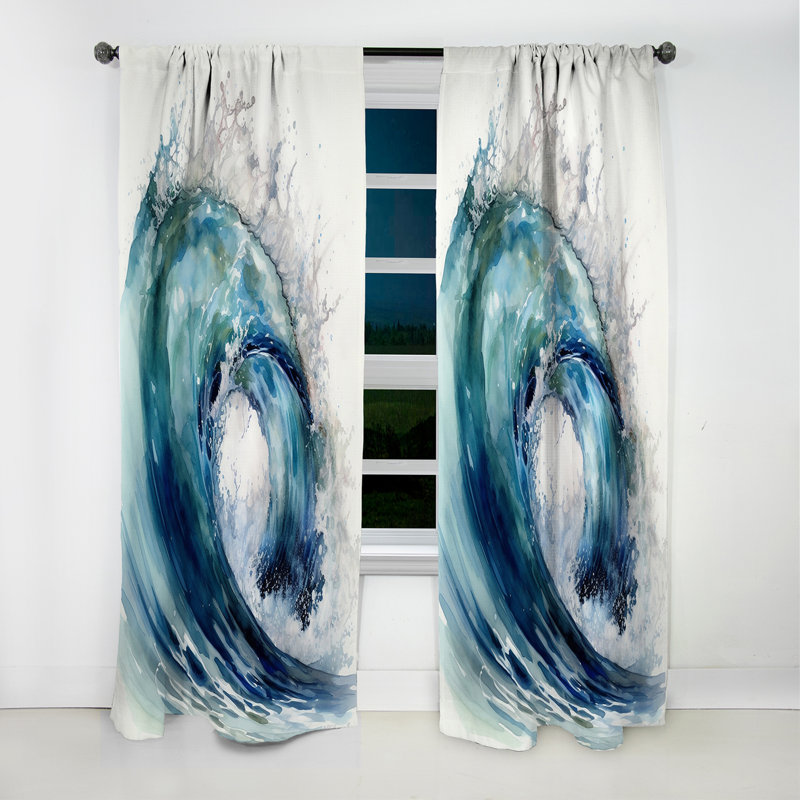 Ocean Wave Motion VI - Rideau de plage moderne - Rideau occultant sans motif - 1 panneau, L 52 po x L 90 po