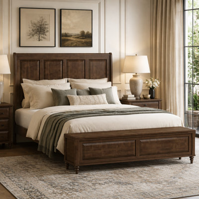 Queen Bed Frame with Tall Headboard, Storage Bench, and Solid Wood Construction, No Box Spring Needed