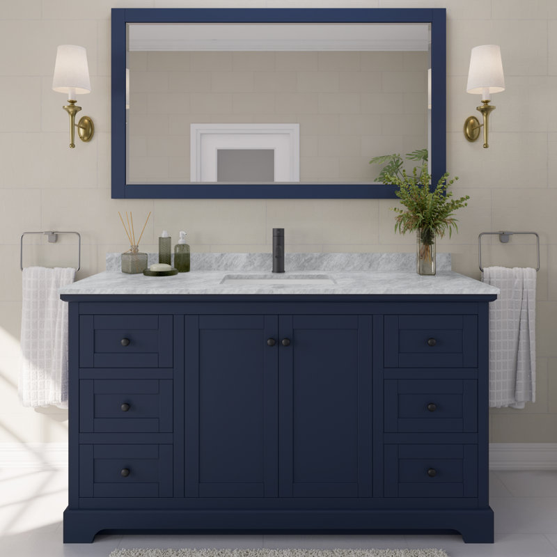 Ensemble de meuble-lavabo simple 60 po Avery, Bleu foncé, Noir mat