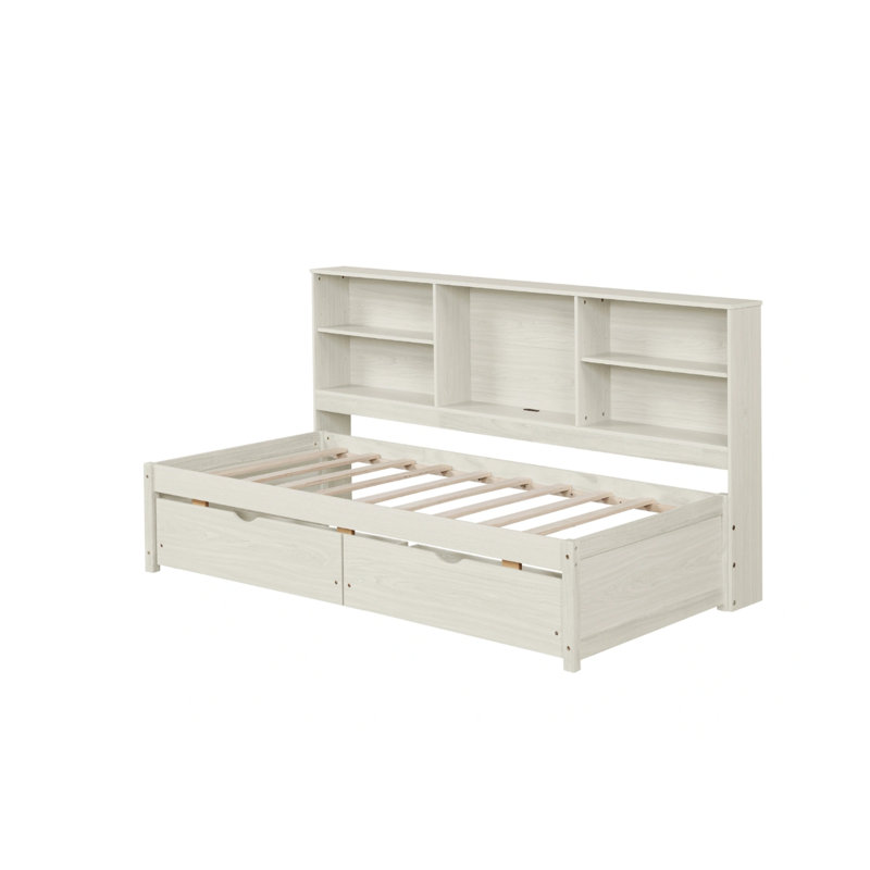 Cadre de lit avec tablettes latérales, Blanc crémeux