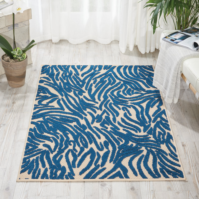 Tapis bleu marine à rayures Newton, Rectangle 5 pi 3 po x 7 pi 5 po