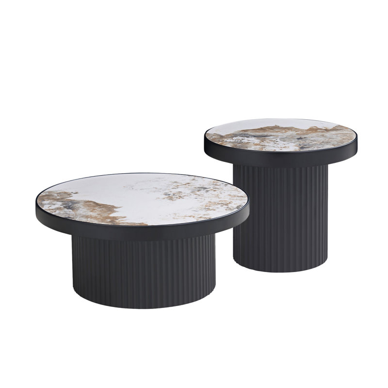 Ensemble de 2 tables basses, table basse ronde en panneau de fibres à densité moyenne pour salon, appartement et espace de loisirs