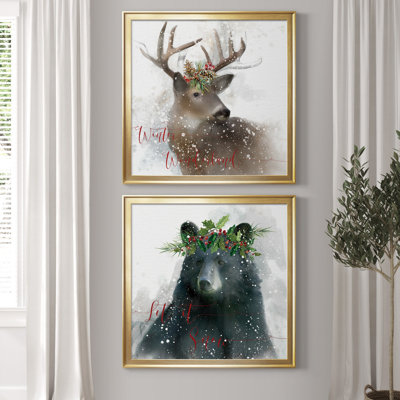 «Winter Wonderland Deer», ensemble de 2 reproductions d'art encadrées