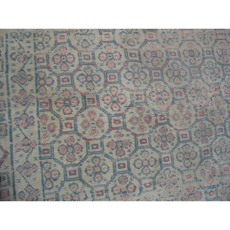 Light Color Tribal Geometric Allover Pattern Antique Indian Cotton Pile Agra Rug
