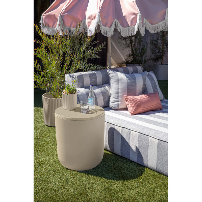 Sand Round Concrete Composite Outdoor Cooler Side Table