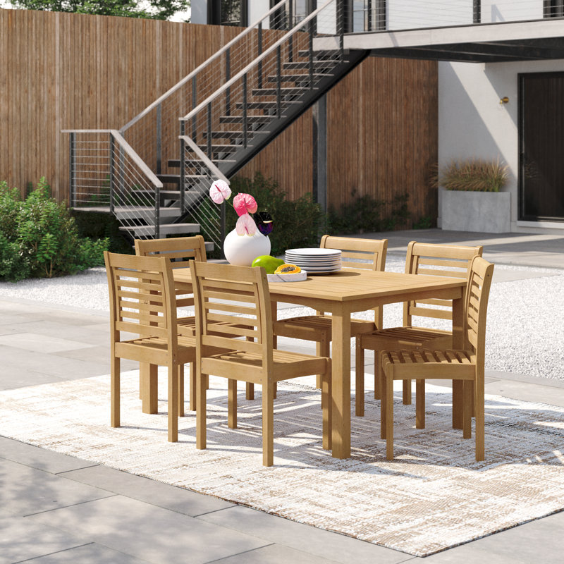 Anautica 6 - Person Wood Patio Dining Set with Extendable Rectangular Table