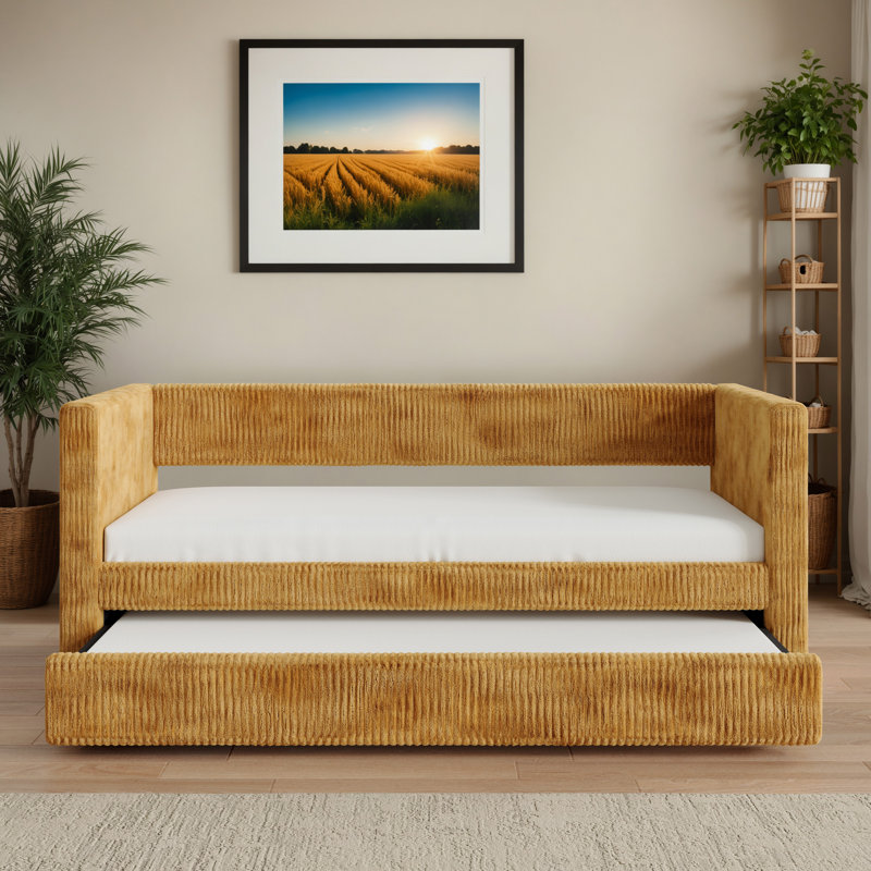 Wade Upholstered Daybed With Trundle, Orange
