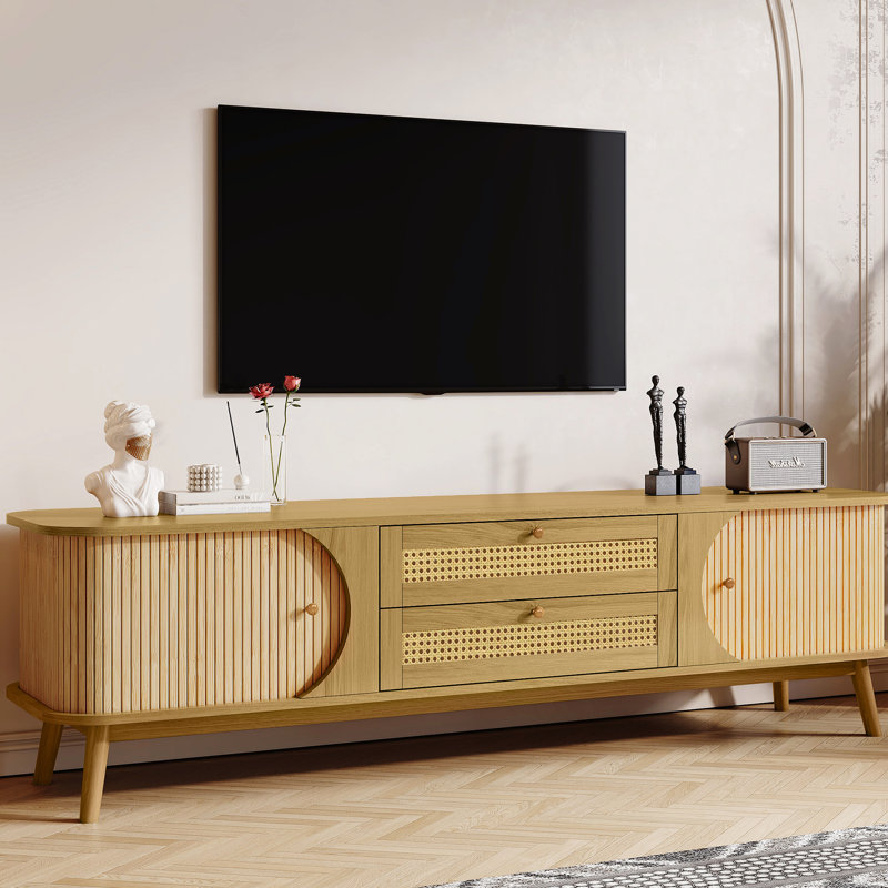 Meuble télé pour téléviseur de 75 po ou moins: pièces en bois massif, espace de rangement pratique Armoire moderne: pieds, espaces fonctionnels