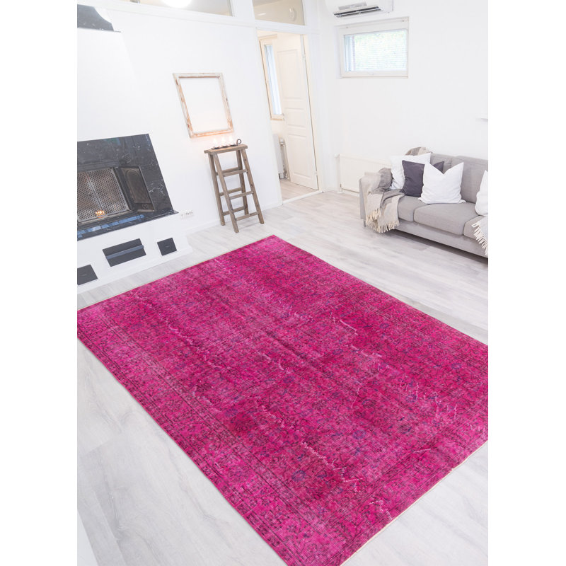 Tapis rose foncé en laine noué à la main de conception unique 2000 pi 5 pi 4 po x 8 pi 10 po Okeoghene