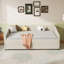 Lit de jour double avec lit gigogne simple et canapé-lit capitonné, avec bouton sur le dos et clou en cuivre sur les bras ondulés - gris clair-2141430402-2141430412