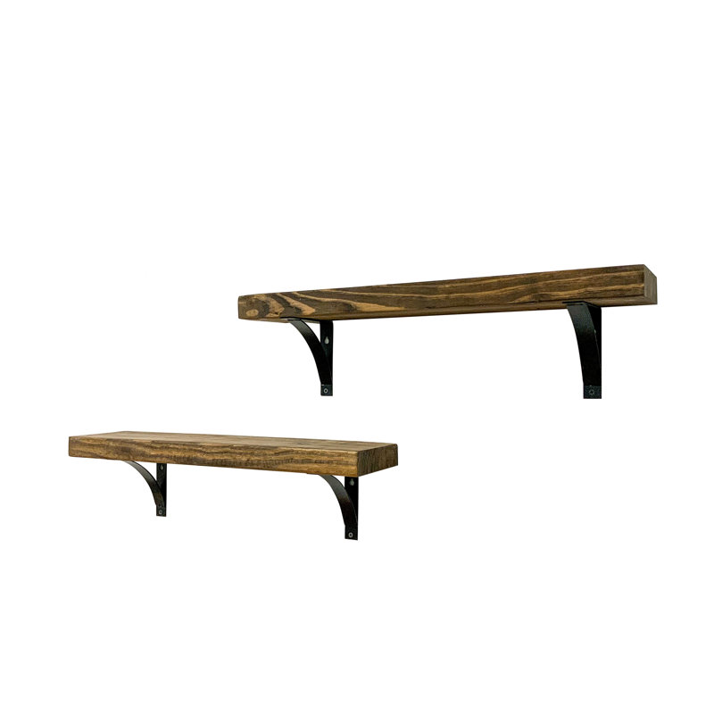 2 Piece Pine Accent Shelf, 7" H x 24" W x 5.5" D, Walnut