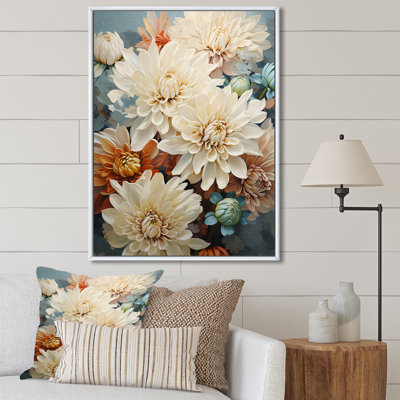 Minimalisme «Blooming Mums» en bleu et or sur toile