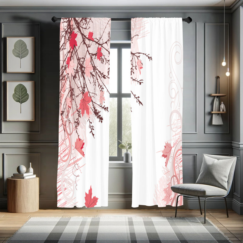 Ebern Designs Nature Curtains, Fall Earth Tones Autumn Leaf, Pair of 28", Dark Coral, 28" W x 63" L