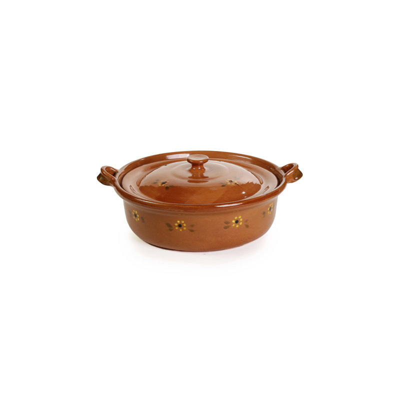 Batterie de cuisine ancienne, pot plat en argile mexicain, grand, 6 pintes