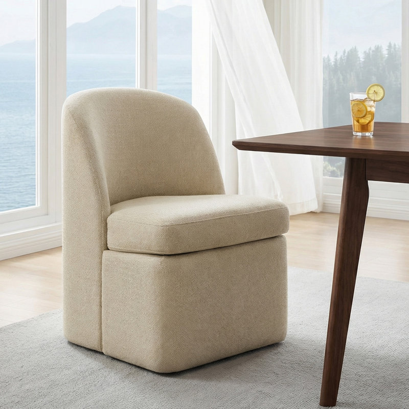 Lyra Upholstered Armless Side Wingback Dining & Vanity Chair with Hidden Metal Casters
