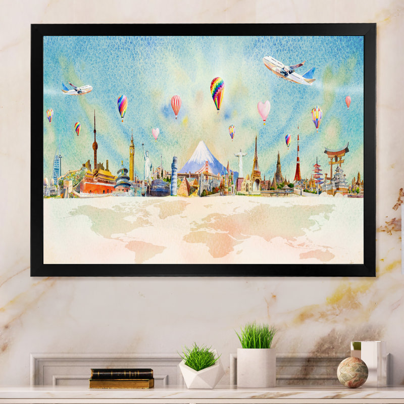 «World Travel Famous Monument VI», reproduction sur toile flottante, H 8 po x l 12 po x P 1 po, Cadre noir