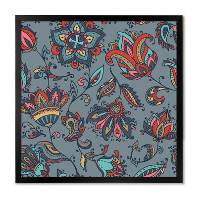 " Red Paisley Flowers On Gray "