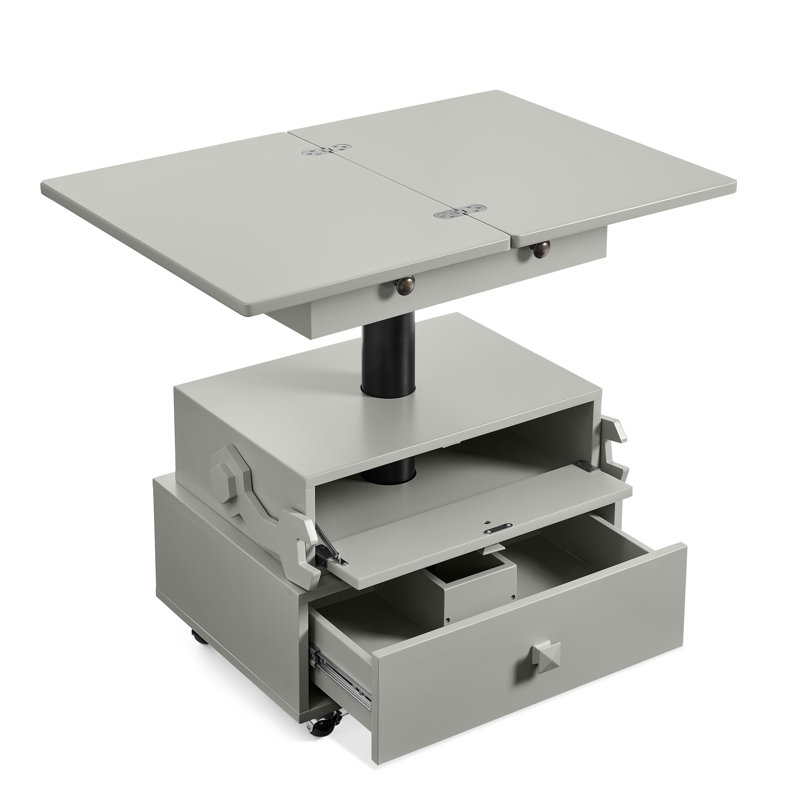 Table de bout roulante à hauteur réglable avec station de charge, plateau relevable, tiroirs de rangement et roulettes