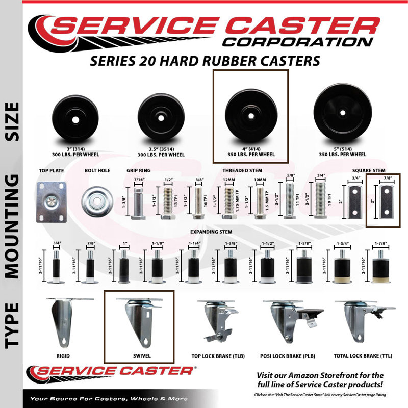 Hard Swivel Square Stem Caster Set
