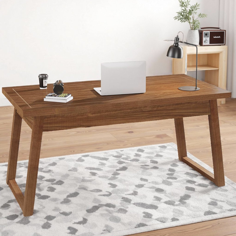 Modern Wood Executive Desk - Wooden Writing Desk with Storage Drawer, Home Office Desk