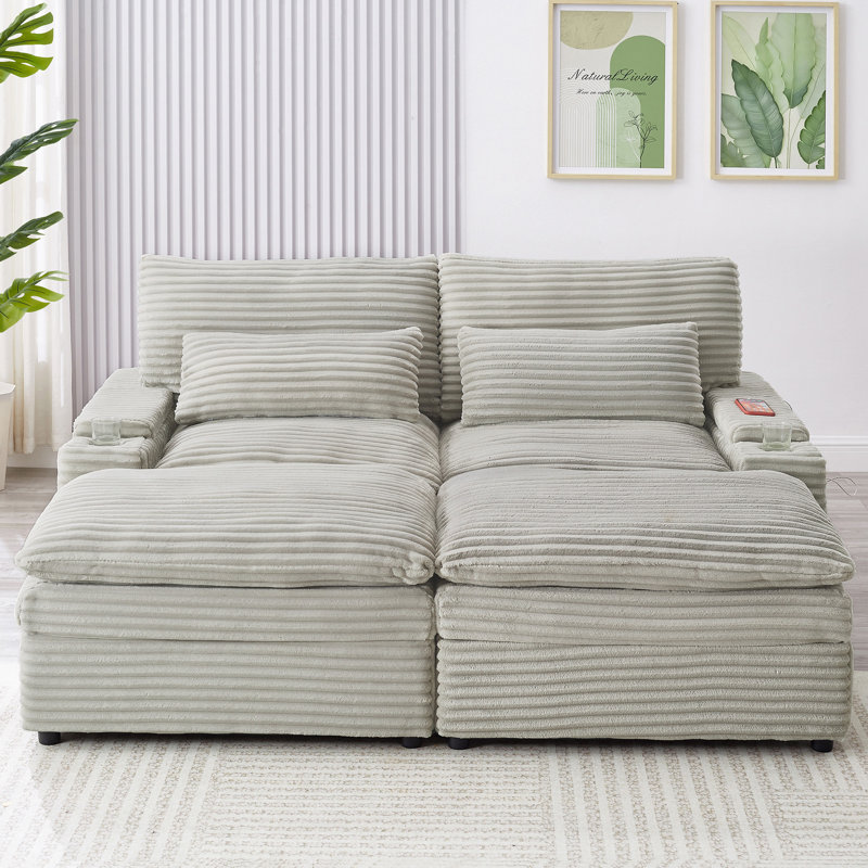 Canapé modulaire, Velours côtelé gris