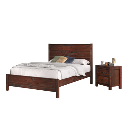 Hibir Farmhouse Set Of 2 Items For Bedroom, One Queen Bed And One Nightstand With 2 Drawers Wood Rustic Style