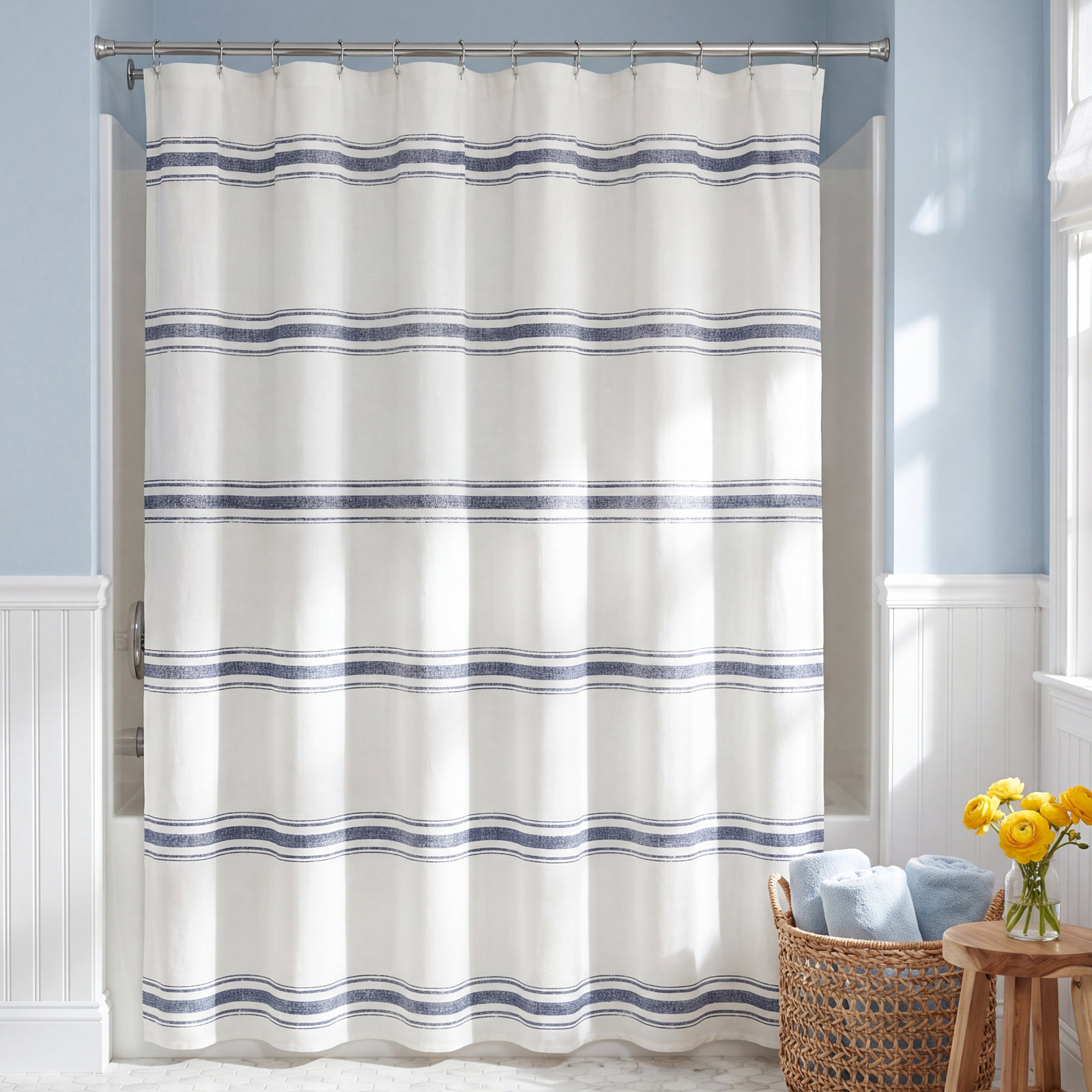 Gilroy Cotton Striped Shower Curtain, Navy