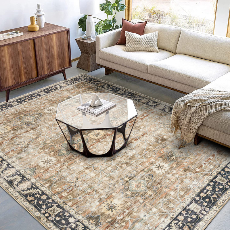 Nainika Bev Distressed Machine Washable Area Rug, Rectangle 3' x 5', Beige Tan Brown