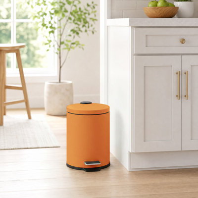 5L Round Soft-Close Trash Can for Kitchen & Bathroom – Small Wastebasket with Quiet Lid, Orange